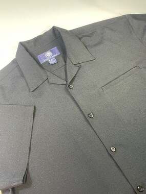 Vittorio St. Angelo Men's Black Textured Short Sleeve Button-Down Camp Shirt XL